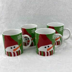 Crate & Barrel Festive Snowman Mugs Set of 4 Christmas
